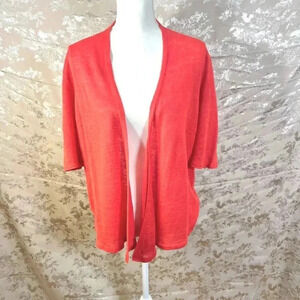 Eileen Fisher Coral Short Sleeve Linen Cardigan Open Front Size L
